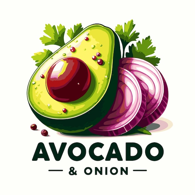 Vector un logotipo de aguacate y cebolla para el aguacate