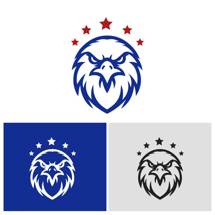 Logotipo del águila con cinco estrellas adecuado para logotipos de comunidades naturales y militares