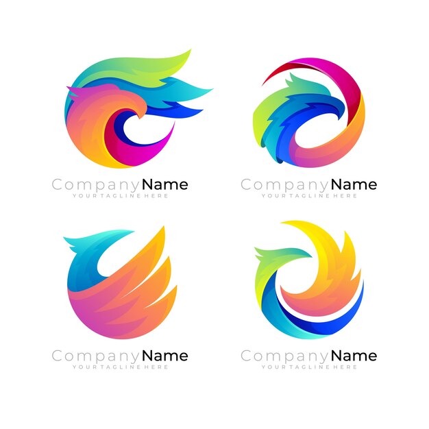 Logotipo de águila con diseño de círculo colorido, logotipos de estilo 3d