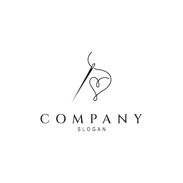 logotipo de aguja de coser con hilo en forma de corazón amor en diseño plano