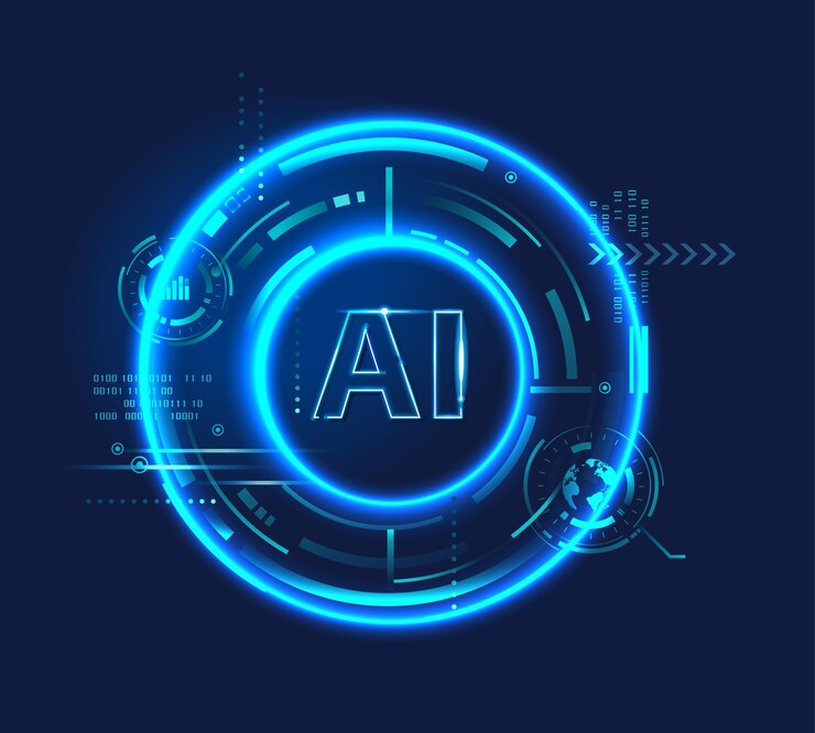 Vector logotipo de ai letter neon light (inteligencia artificial), red neuronal, cibernética, hud digital futurista y aprendizaje profundo.