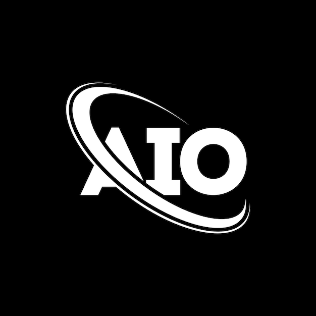 El logotipo de AIO, la letra AIO, el diseño del logotipo, las iniciales, el logotipo AIO vinculado con un círculo y un monograma en mayúsculas, la tipografía AIO para el negocio tecnológico y la marca inmobiliaria.