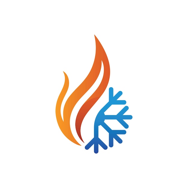 Logotipo de aire acondicionado HVAC Concepto de logotipo con fuego calefacción refrigeración símbolo de aire acondicionado copo de nieve.