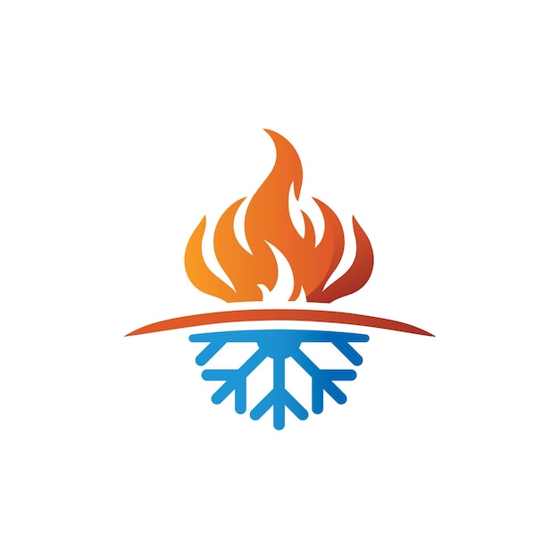 Logotipo de aire acondicionado HVAC Concepto de logotipo con fuego calefacción refrigeración símbolo de aire acondicionado copo de nieve.
