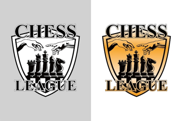 Logotipo de ajedrez Silueta Negro y blanco Gradiente Vector Insignia