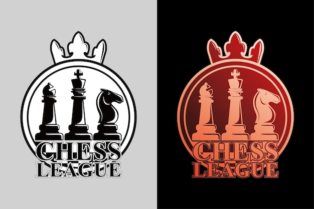 Logotipo de ajedrez Silueta Negro y blanco Gradiente Vector Insignia