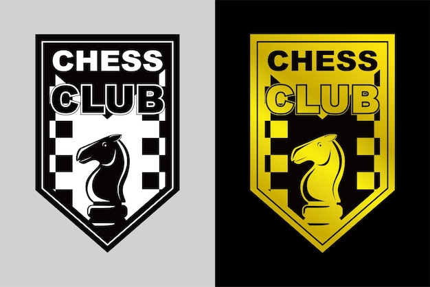 Logotipo de ajedrez Silueta Negro y blanco Gradiente Vector Insignia