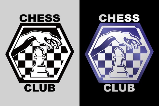 Logotipo de ajedrez Silueta Negro y blanco Gradiente Vector Insignia