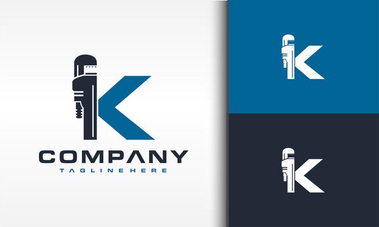 Vector logotipo ajustable de llave inglesa con letra k