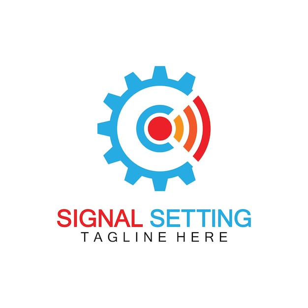 Logotipo de ajuste de señal con engranaje y logotipo de composición de señal para el ajuste señal de conexión internet teléfono radio computadora wifi antena de comunicación