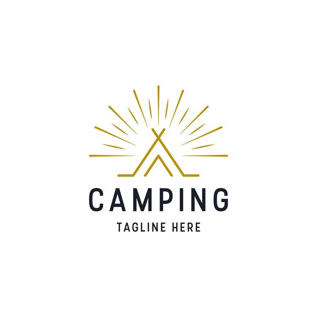 Logotipo al aire libre de Camping y viajes de aventura Vacaciones Bosque Línea arte Retro Vector Ilustración