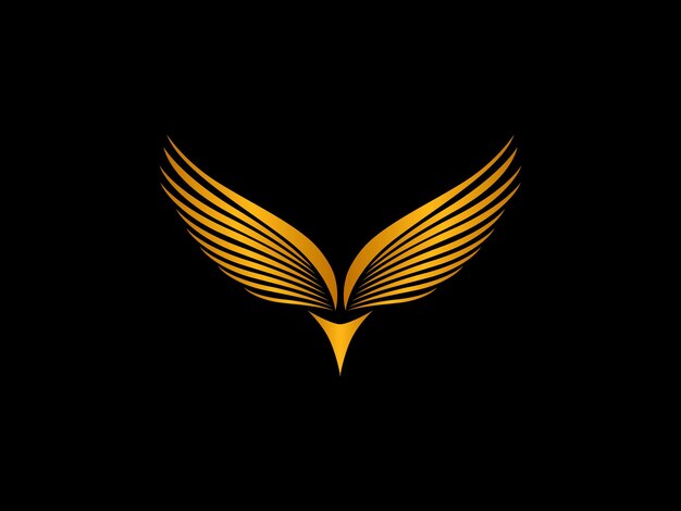 Un logotipo de ala dorada con un fondo negro