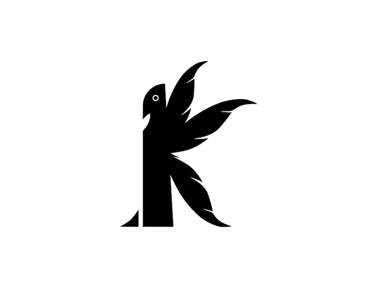 Logotipo de las alas de los pájaros con la letra K