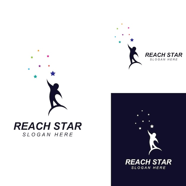 Un logotipo para alcanzar las estrellas o un logotipo para alcanzar un sueño o una meta Logotipo utilizando la plantilla de ilustración vectorial de diseño conceptual