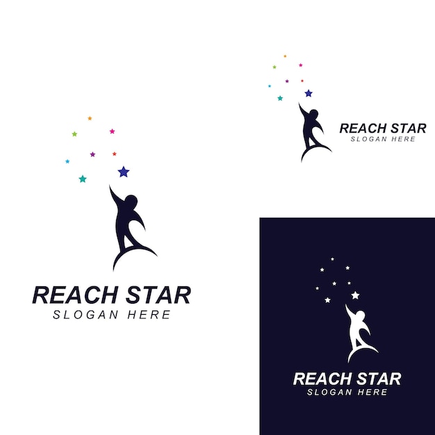 Un logotipo para alcanzar las estrellas o un logotipo para alcanzar un sueño o una meta logotipo utilizando la plantilla de ilustración vectorial de diseño conceptual