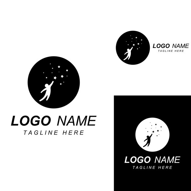 Un logotipo para alcanzar las estrellas o un logotipo para alcanzar un sueño o una meta logotipo utilizando la plantilla de ilustración vectorial de diseño conceptual