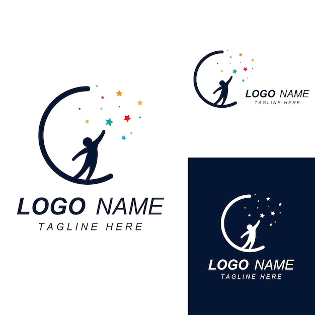 Un logotipo para alcanzar las estrellas o un logotipo para alcanzar un sueño o una meta Logotipo utilizando la plantilla de ilustración vectorial de diseño conceptual