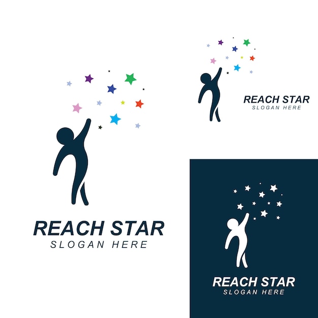 Un logotipo para alcanzar las estrellas o un logotipo para alcanzar un sueño o una meta Logotipo utilizando la plantilla de ilustración vectorial de diseño conceptual
