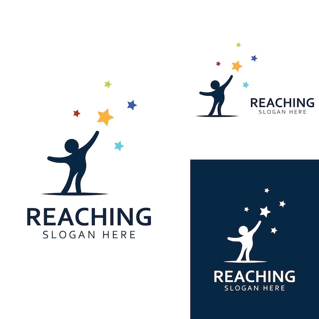 Un logotipo para alcanzar las estrellas o un logotipo para alcanzar un sueño o una meta Logotipo utilizando la plantilla de ilustración vectorial de diseño conceptual