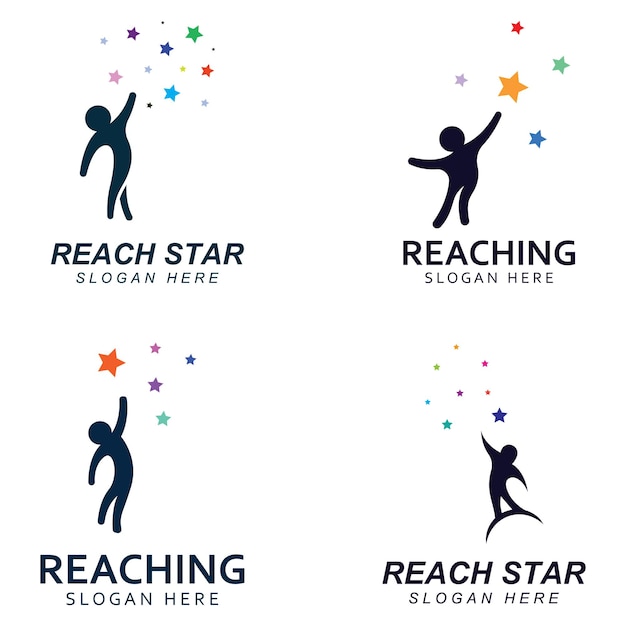 Un logotipo para alcanzar las estrellas o un logotipo para alcanzar un sueño o una meta Logotipo utilizando la plantilla de ilustración vectorial de diseño conceptual