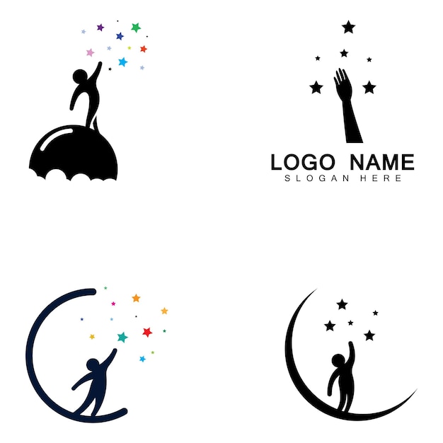 Un logotipo para alcanzar las estrellas o un logotipo para alcanzar un sueño o una meta Logotipo utilizando la plantilla de ilustración vectorial de diseño conceptual