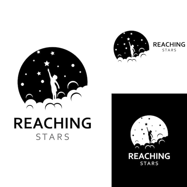 Un logotipo para alcanzar las estrellas o un logotipo para alcanzar un sueño o una meta Logotipo utilizando la plantilla de ilustración vectorial de diseño conceptual