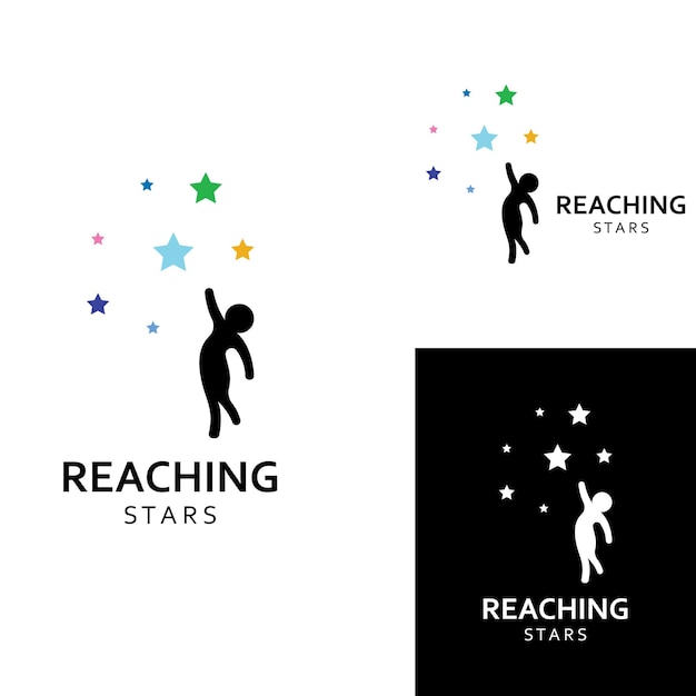 Un logotipo para alcanzar las estrellas o un logotipo para alcanzar un sueño o una meta Logotipo utilizando la plantilla de ilustración vectorial de diseño conceptual