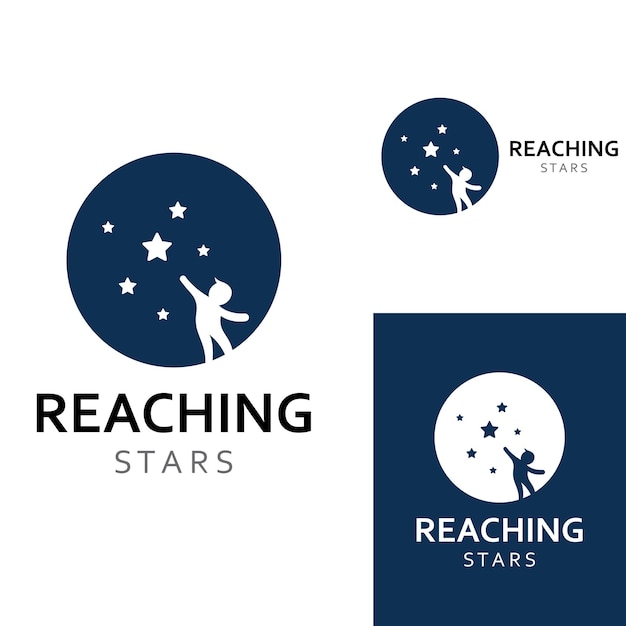 Un logotipo para alcanzar las estrellas o un logotipo para alcanzar un sueño o una meta Logotipo utilizando la plantilla de ilustración vectorial de diseño conceptual