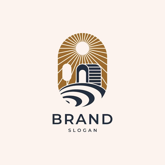 logotipo de la aldea del logotipo de la agricultura minimalista