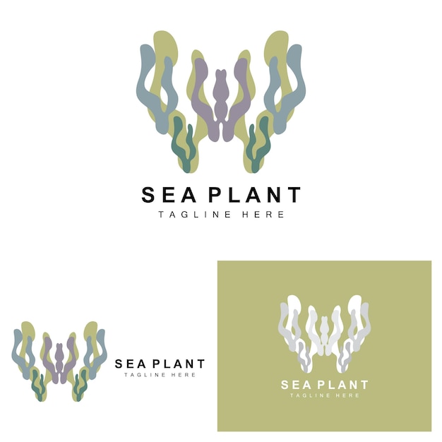 Logotipo de algas marinas Plantas marinas Diseño vectorial Comestibles y protección de la naturaleza