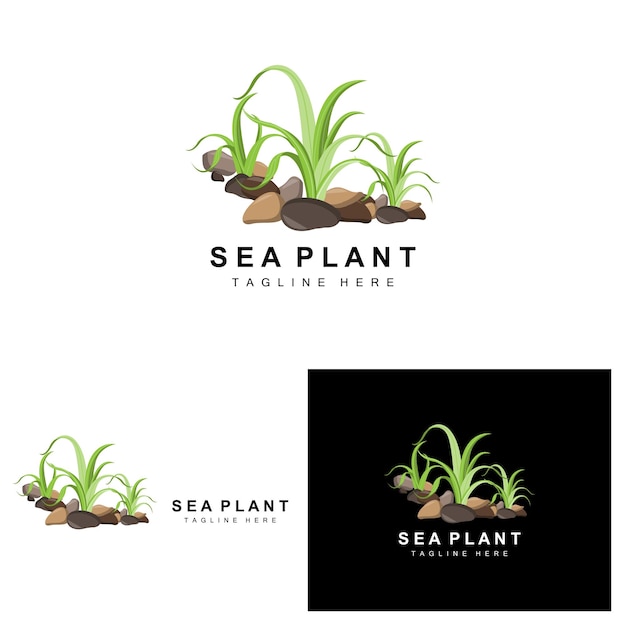 Logotipo de algas marinas Plantas marinas Diseño vectorial Comestibles y protección de la naturaleza