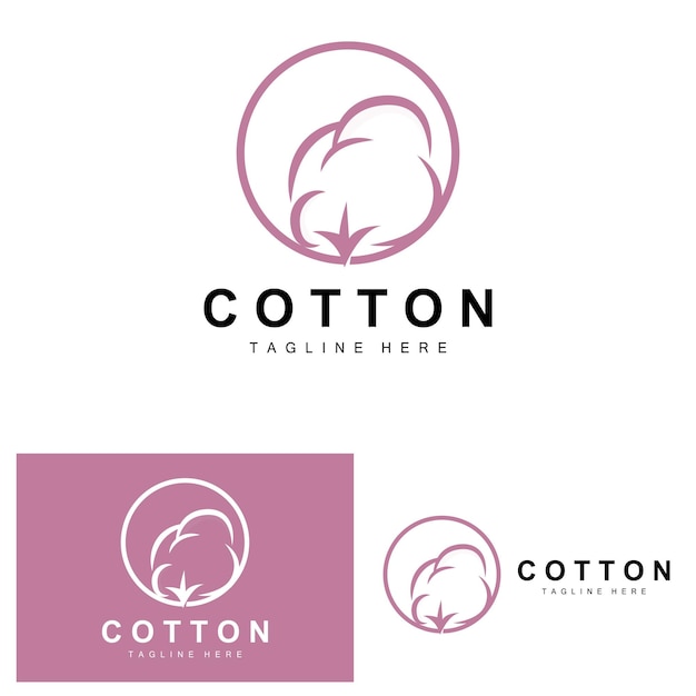 Logotipo de algodón Diseño de flores de algodón suave Vector Plantas orgánicas naturales Prendas de vestir Materiales y textiles de belleza