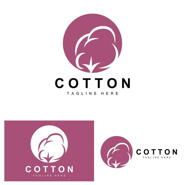 Logotipo de algodón Diseño de flores de algodón suave Vector Plantas orgánicas naturales Prendas de vestir Materiales y textiles de belleza