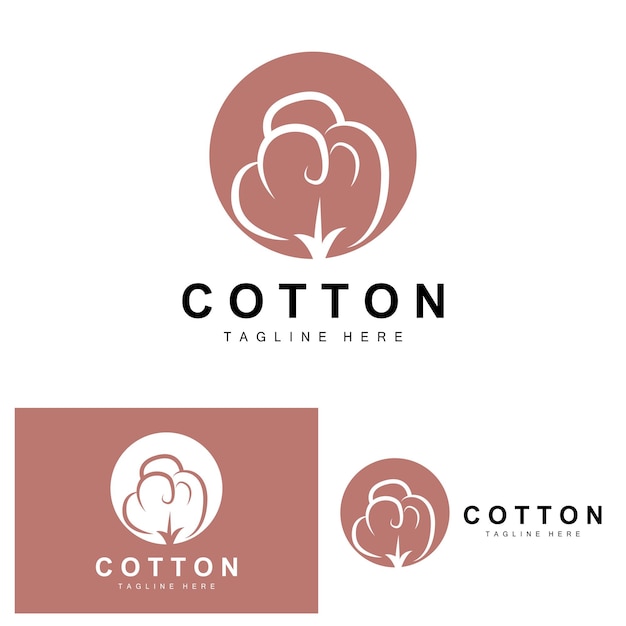Logotipo de algodón Diseño de flores de algodón suave Vector Plantas orgánicas naturales Prendas de vestir Materiales y textiles de belleza