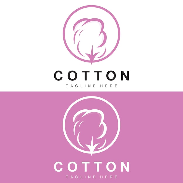Logotipo de algodón Diseño de flores de algodón suave Vector Plantas orgánicas naturales Prendas de vestir Materiales y textiles de belleza