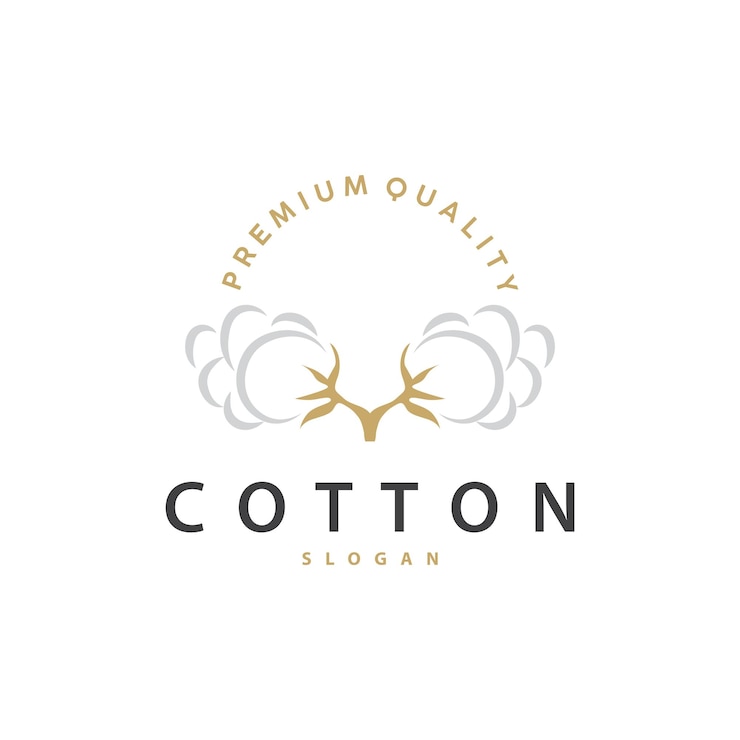 Vector logotipo de algodón diseño de planta de algodón suave y suave para marcas comerciales con líneas y tallo simples