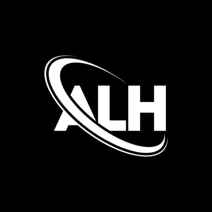 Vector el logotipo alh, la letra alh, el diseño del logotipo de las iniciales alh, vinculado con un círculo y un monograma en mayúsculas, es una tipografía alh para el negocio tecnológico y la marca inmobiliaria.