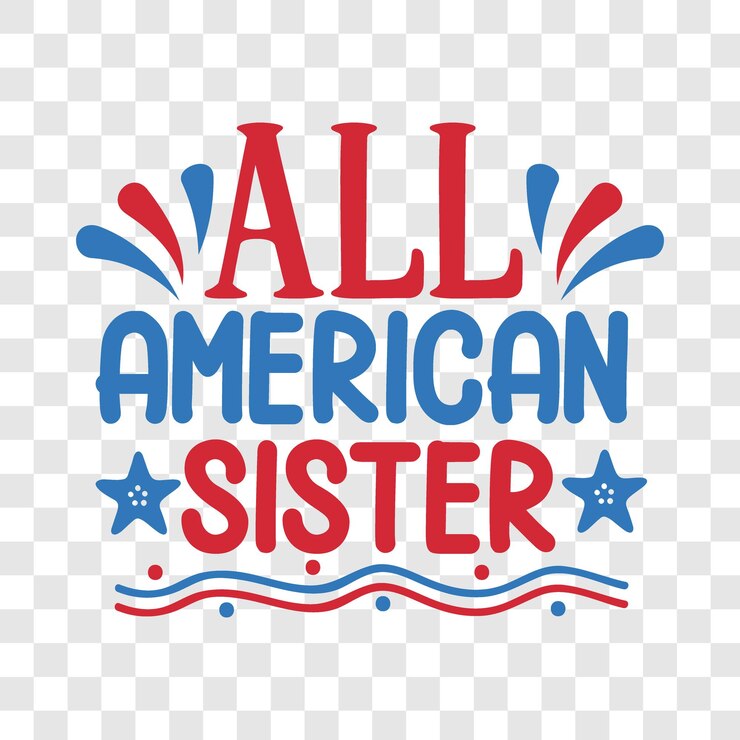 Un logotipo para All American Sister se muestra con una cinta que dice All American Sister