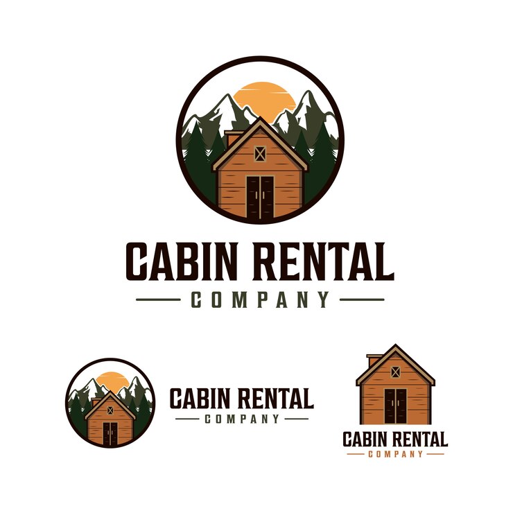 Logotipo de alquiler de cabaña con paisaje