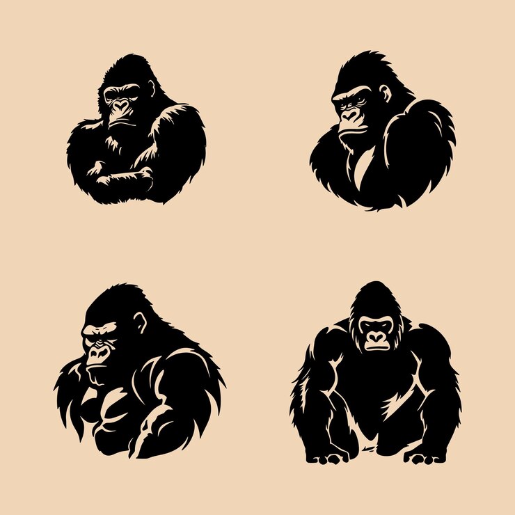 Logotipo de alta calidad de siluetas de gorila sobre fondo beige