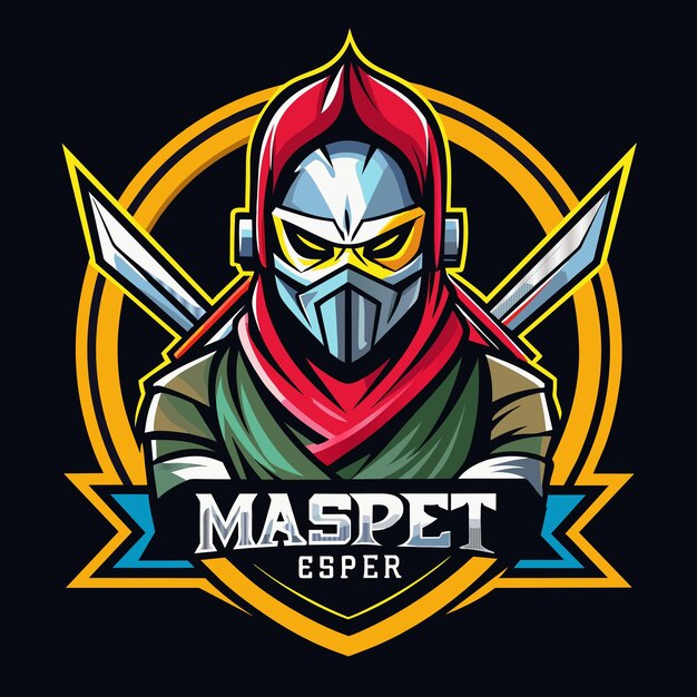 un logotipo amarillo y azul con un caballero en la parte superior