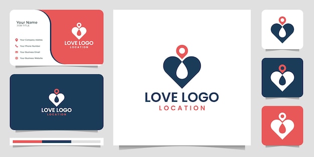 Logotipo de amor creativo con plantilla de diseño de concepto de ubicación e ilustración de tarjeta de visita.