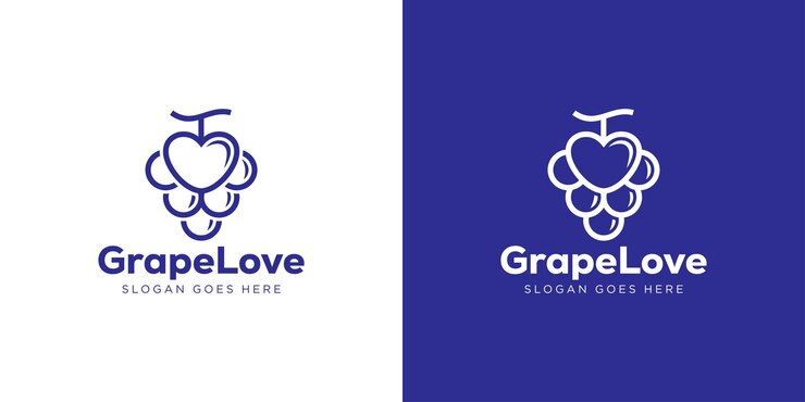 Vector logotipo de amor creativo de uva uvas modernas con estilo de contorno lineal logotipo de bodega icono símbolo vector