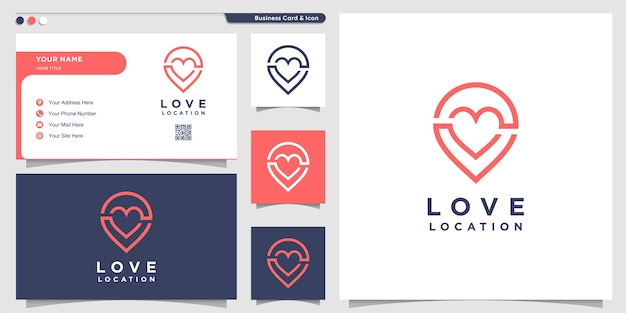 Logotipo de amor con estilo de arte de línea de pin y plantilla de diseño de tarjeta de visita