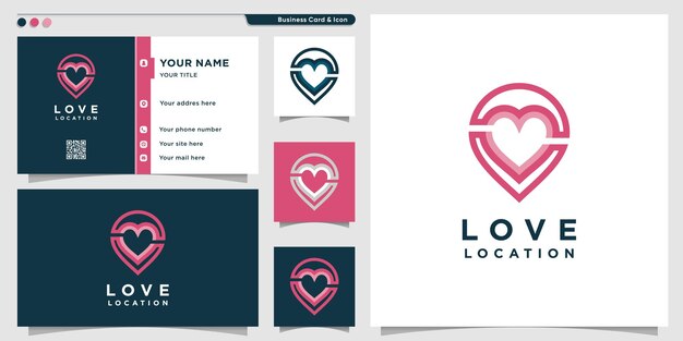 Logotipo de amor con estilo de contorno genial y plantilla de diseño de tarjeta de visita Vector Premium