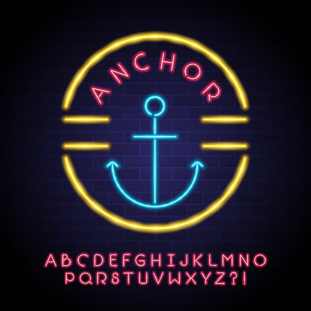 Logotipo de ancla con elementos de estilo neón amarillo.
