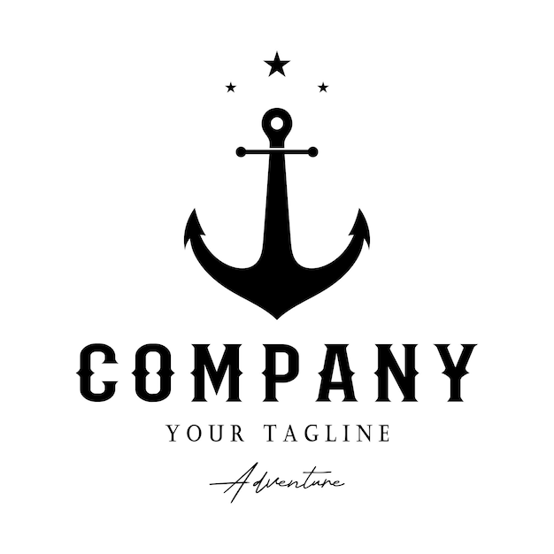 El logotipo del ancla de la nave con cuerda vintage para el barco, el yate, el emblema comercial de la compañía nautica.