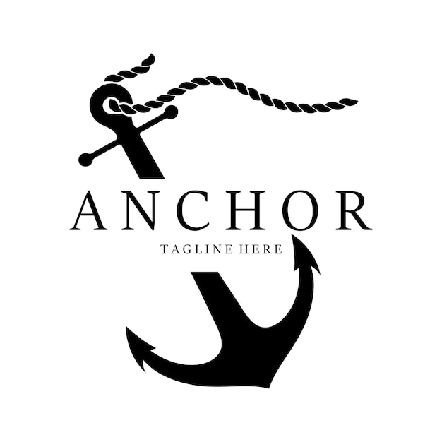El logotipo del ancla de la nave con cuerda vintage para el barco, el yate, el emblema comercial de la compañía nautica.