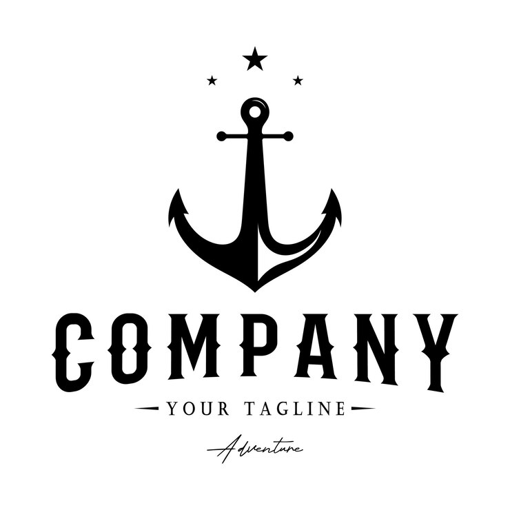 Vector el logotipo del ancla de la nave con cuerda vintage para el barco, el yate, el emblema comercial de la compañía nautica.
