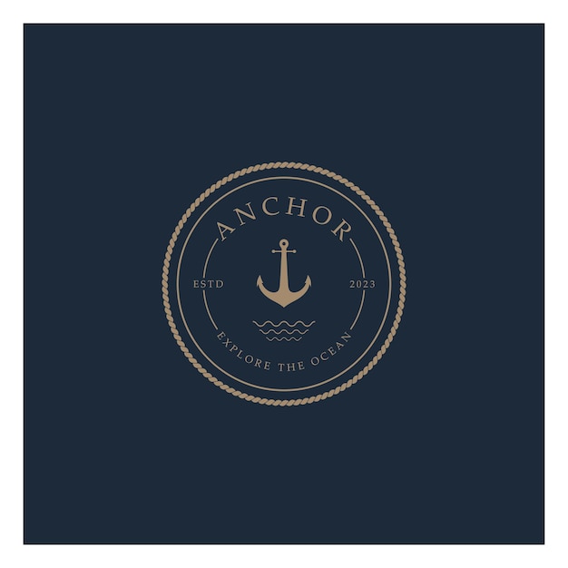 El logotipo del ancla de la nave con cuerda vintage para el barco, el yate, el emblema comercial de la compañía nautica.